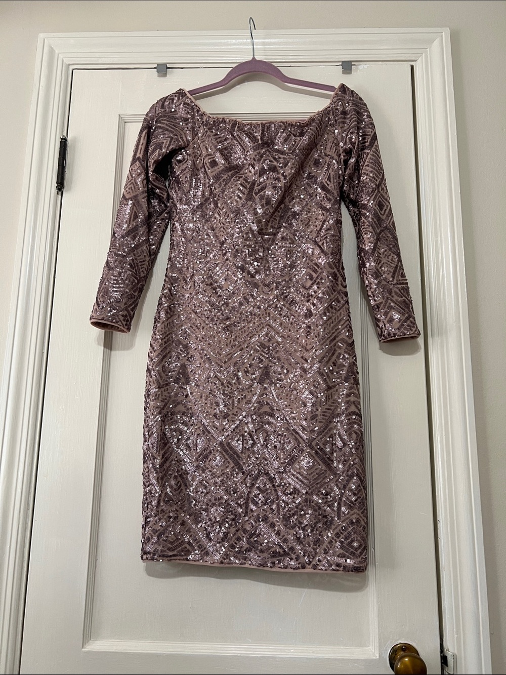 BCBGMaxAzria rose good Sequin Long Sleeve Sheath Dress